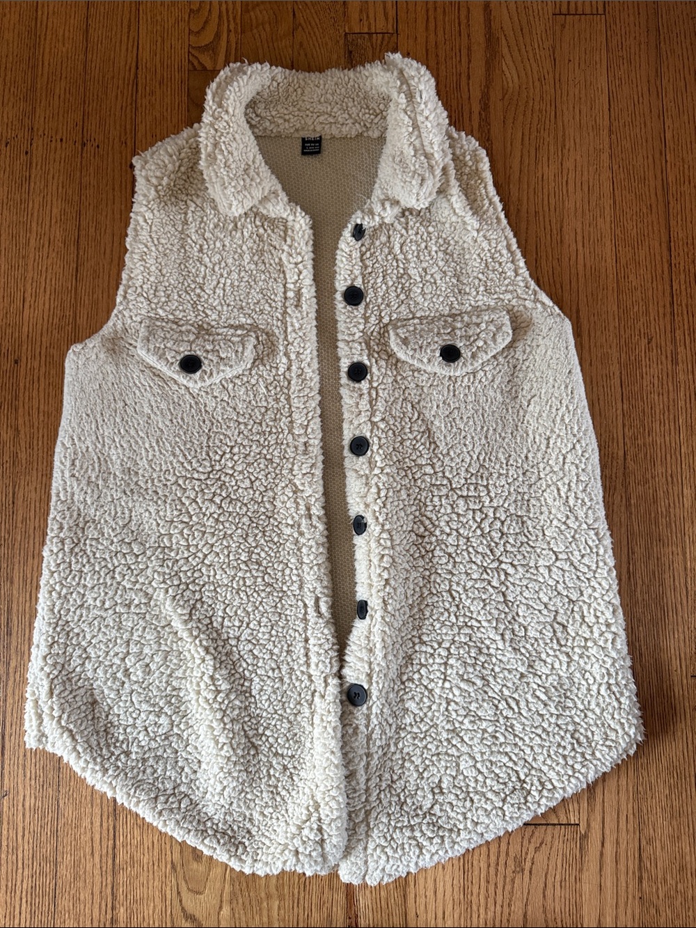 SHEIN Cream Sherpa-Lined Collar Vest